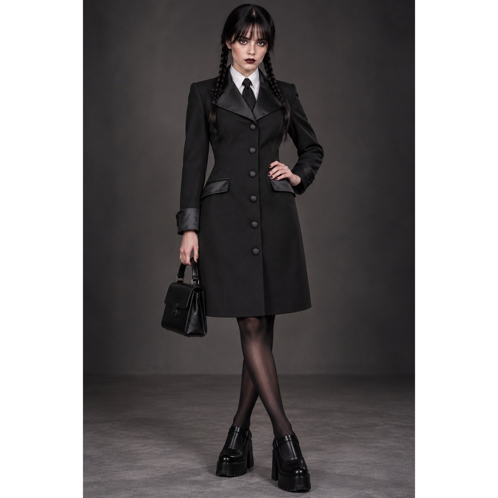 VTG 90s Hugo Buscati Milano Black Satin Button Front Blazer Dress Whimsigoth 8